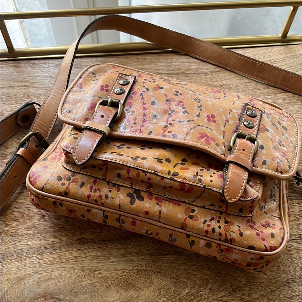 Patricia Nash Tan and Brown Leather Crossbody Bag